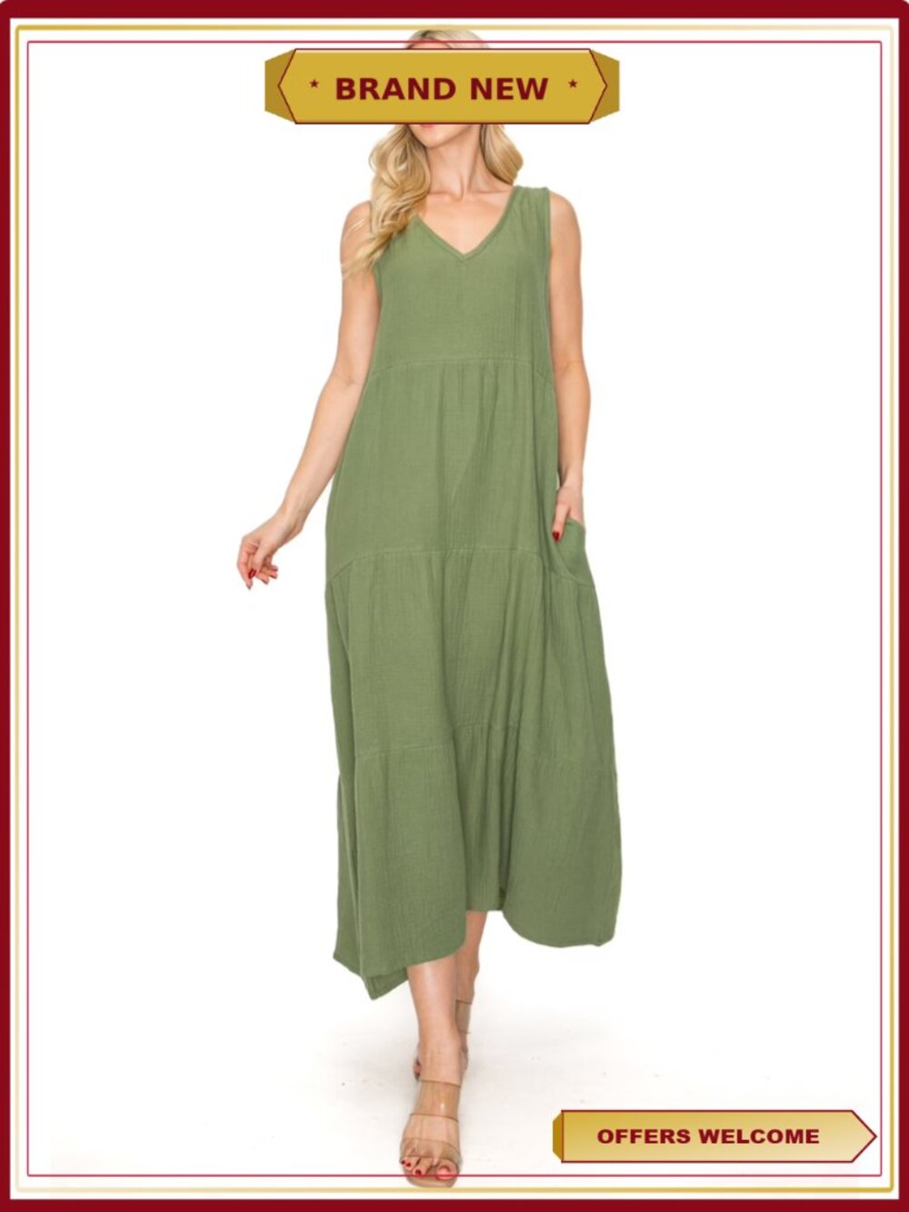 Lightweight Tiered Gauze Maxi Dress Relaxed Fit Beach Travel